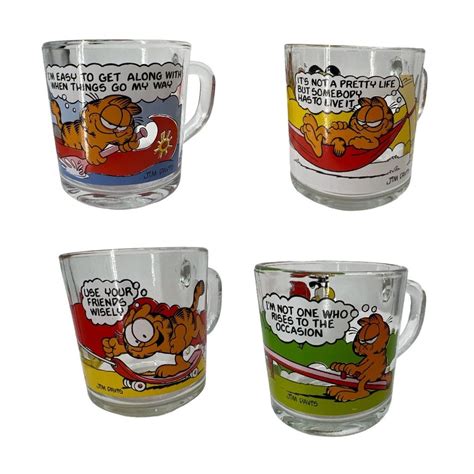 Mcdonalds Garfield Mugs Set Of Vintage Jim Davis Glass Cups With