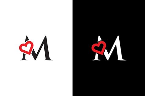 Logotipo corazón letra m hermoso diseño de logotipo de amor vectorial