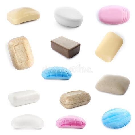 Set of Different Soap Bars and Ingredients on Background Stock Image ...