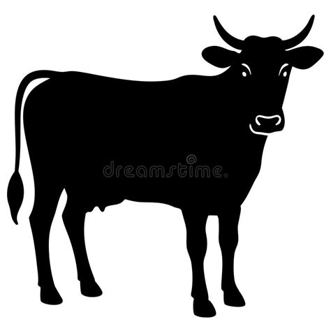 A Black and White Simple Vector Silhouette of a Cow Stock Illustration ...