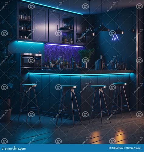 Ai Generated A Dimly Lit Bar With Inviting Stools Stock Illustration