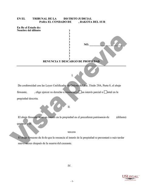 South Dakota Renuncia Y Renuncia De Propiedad Del Testamento Por Testamento Us Legal Forms