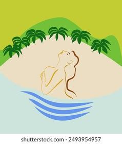 Naked Woman Nature Immersing Herself Water Stock Vector Royalty Free Shutterstock