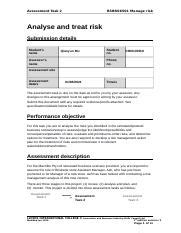 Assessment Task 2 Docx Assessment Task 2 BSBRSK501 Manage Risk