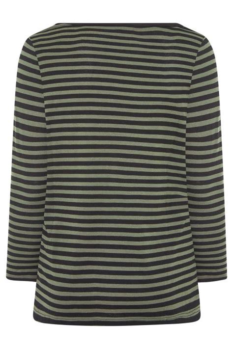 Plus Size Green And Black Stripe Long Sleeve T Shirt Yours Clothing