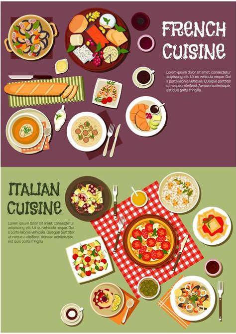 Mediterranean cuisine with french, italian dishes 11664628 Vector Art at Vecteezy