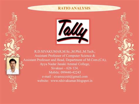 Ratio Analysis In Tally R D Sivakumar Ppt