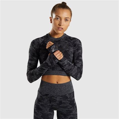 China Gymshark Camo Seamless Long Sleeve Crop Top Supply