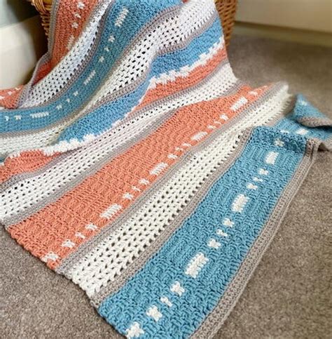 Peaches And Teal Modern Baby Blanket Weave Crochet