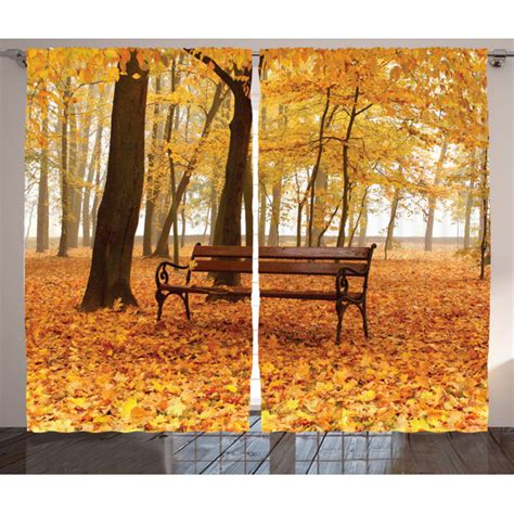 East Urban Home Rustikaler Vorhang Misty Autumn Park Rustic Fallen