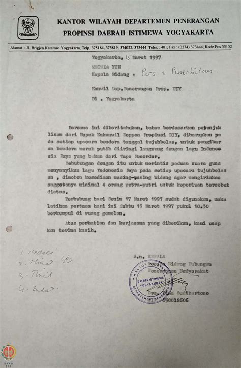 Surat Dari Kepala Bidang Hubungan Penerangan Masyarakat A N Kepala