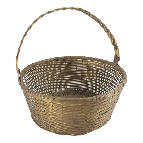 Decorative Woven Brass Wire Basket With Handle | Chairish