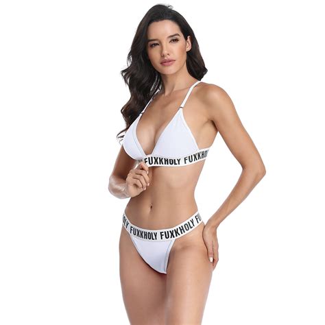 White Letters Print Bandage Bikini Set TQK610204 1