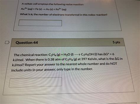 Solved A Voltaic Cell Employs The Following Redox Reaction