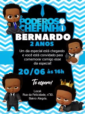 Convite aniversário Poderoso Chefinho Negro Edite grátis nosso