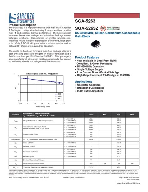 Sga Datasheet Pdf Sirenza Microdevices