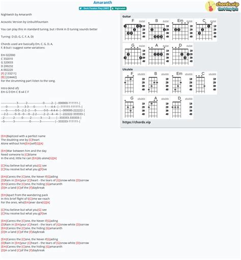 Hợp âm: Amaranth - Nightwish - cảm âm, tab guitar, ukulele - lời bài ...