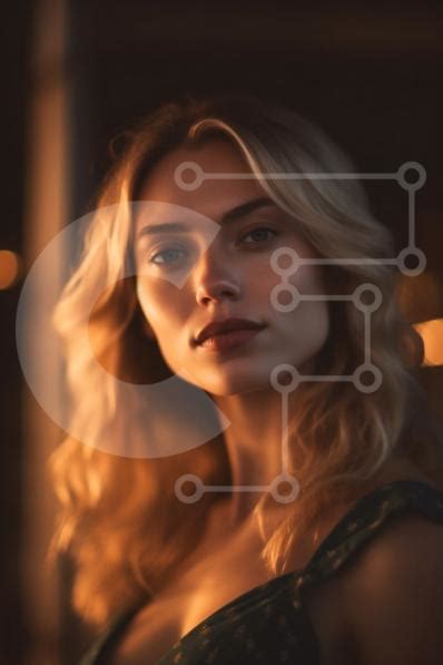 Serious Blonde Woman In Green Dress Standing In Front Of Window At Night Stock Photo Creative