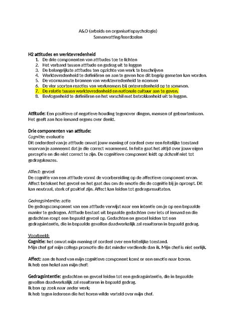 A O Samenvatting Leerdoelen A O Arbeids En Organisatiepsychologie