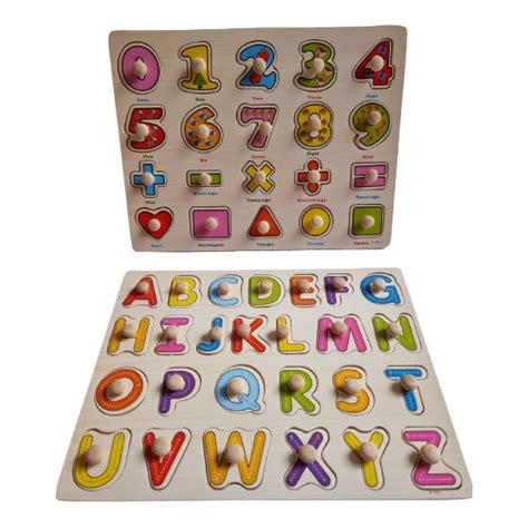 Set Puzzle Uri Din Lemn Cu Incastru Alfabet Si Cifre Forme