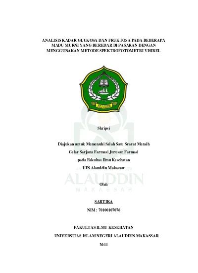 ANALISIS KADAR GLUKOSA DAN FRUKTOSA PADA BEBERAPA MADU MURNI YANG