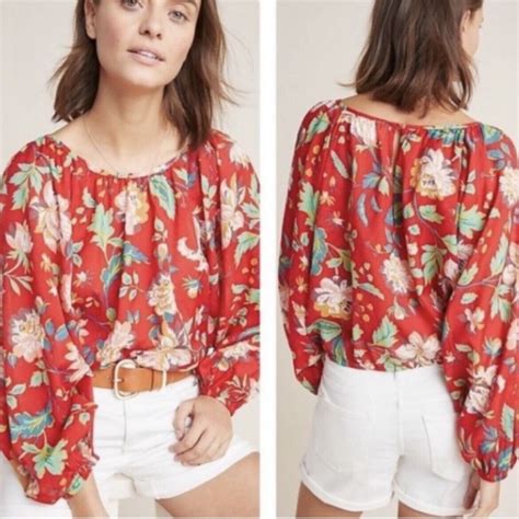 Maeve By Anthropologie Lake House Red Floral Blouse S Gem