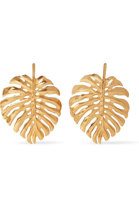 Oscar De La Renta Monstera Leaf Gold Plated Earrings In Metallic Lyst