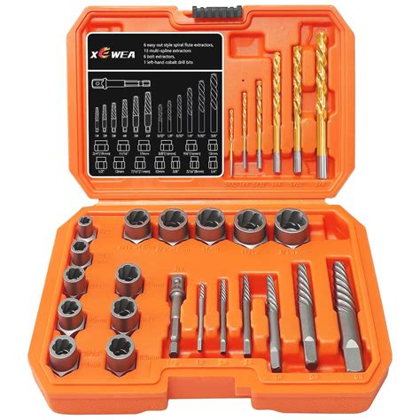 XEWEA 26Pcs Screw Bolt Extractor Set And Left Hand Drill Bit Kit Easy