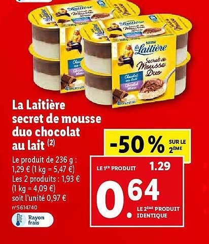 Promo La Laitière Secret De Mousse Duo Chocolat Au Lait chez Lidl