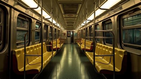 Premium AI Image | Interior of a train with yellow seats and green ...