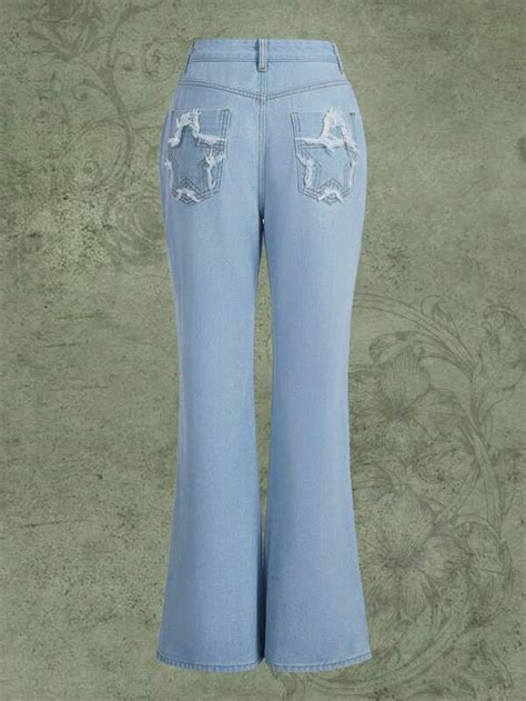 Fairycore Star Pattern Flare Leg Jeans Shein Usa