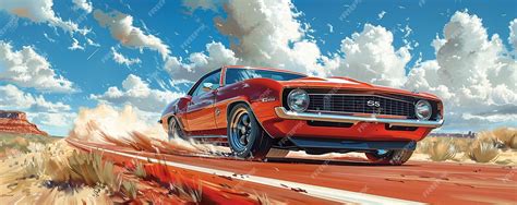 Premium Photo | A Classic Muscle Car Roaring Down Desert Wallpaper