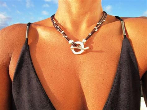 Womens Necklaces Leather Necklace Silver Necklace Choker Etsy