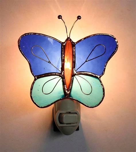 Stained Glass Nightlight Dark And Light Blue Butterfly