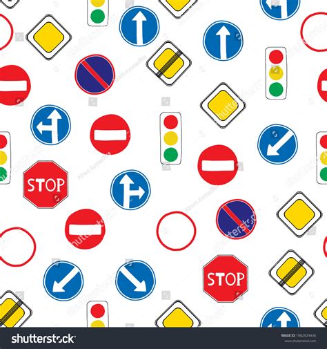 Simple Seamless Pattern Cute Road Signs Stock Vector Royalty Free