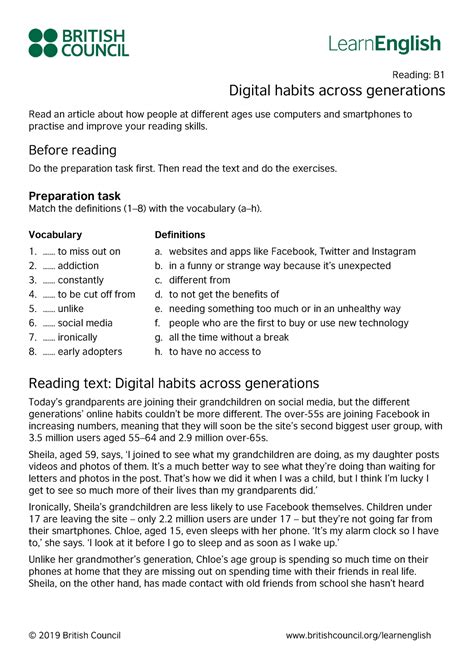 Updated Learn English Reading B1 Digital Habits Across Generations P