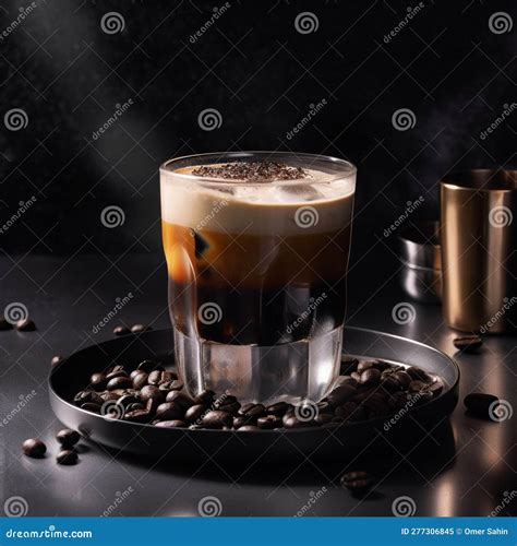 Espresso Martini Aperitif With Coffee Beans In Glass On A Black