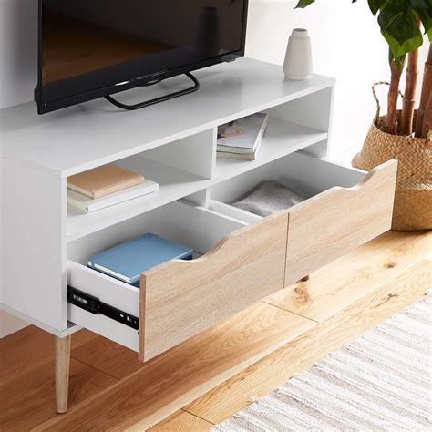 Vonhaus Tv Unit Nordic Scandi Style White And Oak Effect Entertainment