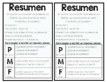 Resumen Spanish Bilingual Summary Mini Anchor Chart By Bilingual Girl