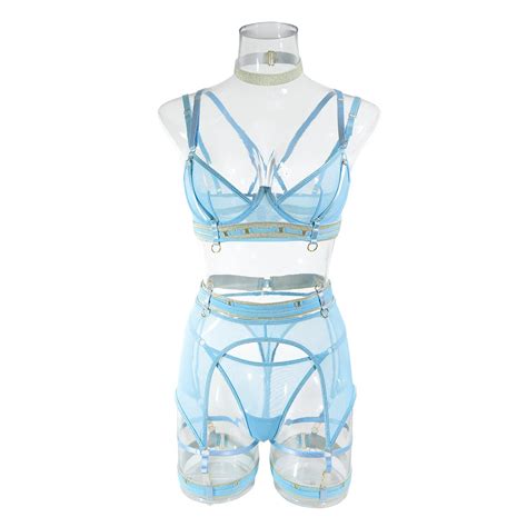 Sexy Lingerie Set Selling Mesh Gathered Sexy Contrast Heavy Four Piece Suittransparent Mens Sexy