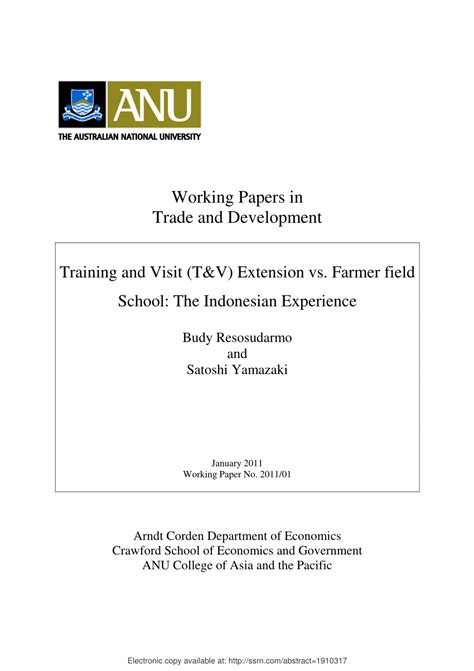 Pdf Training And Visit Tandv Extension Vs Farmer Field School The