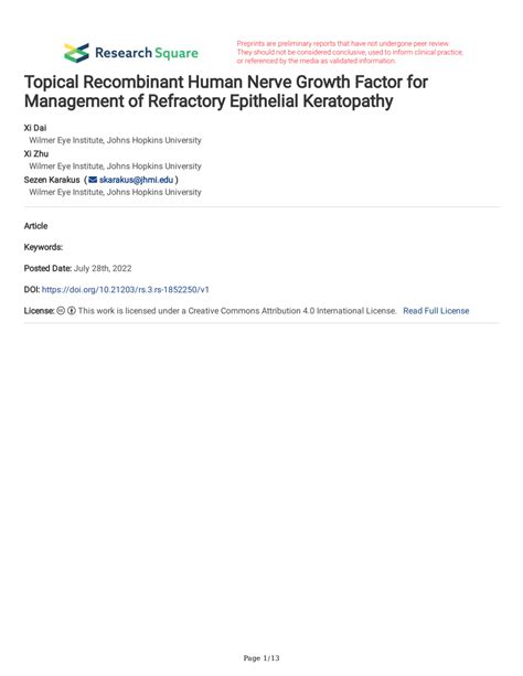 Pdf Topical Recombinant Human Nerve Growth Factor For Management Of Refractory Epithelial