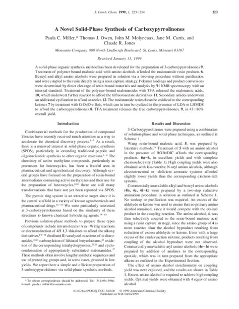 Pdf A Novel Solid Phase Synthesis Of Carboxypyrrolinones