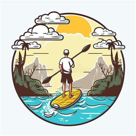 Man Paddling Stand Up Paddleboard Stock Illustrations 65 Man Paddling