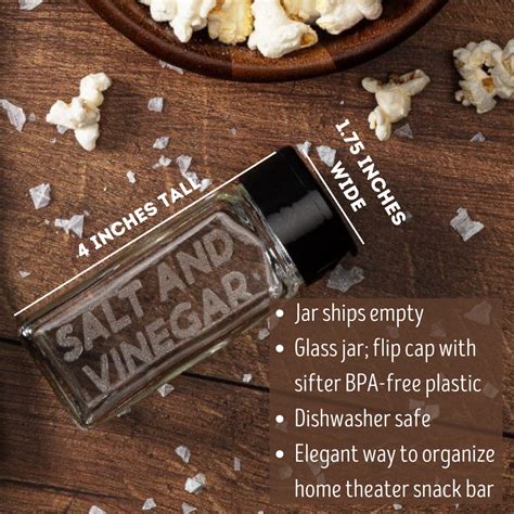 Etched Glass Spice Jar With Black Cap Salt And Vinegar — Dell Cove Spices And More Co