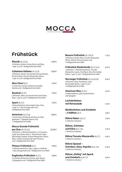 Speisekarte Von Caf Mocca Essen Restaurant Essen