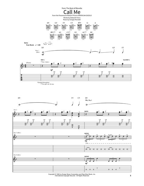 Call Me By Blondie Sheet Music For School Of Rock Guitar Tab At Sheet