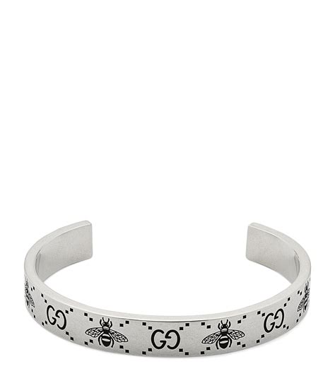 Gucci Sterling Silver Bee Engraved Bangle Harrods Uk