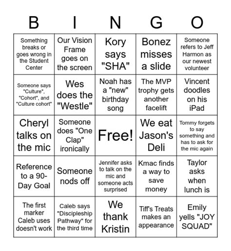 Meeting Marathon Bingo Card