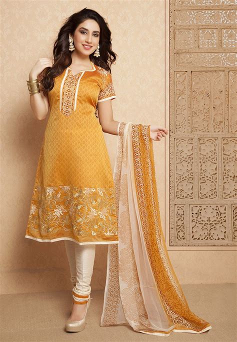 Mustard Art Silk Churidar Kameez Online Shopping Kvk Silk Suit